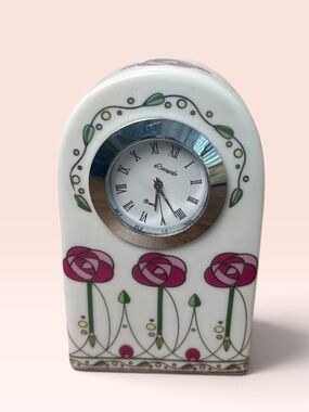 The Leonardo Collection Pink Rose Ceramic Quartz Mini Mantel Clock